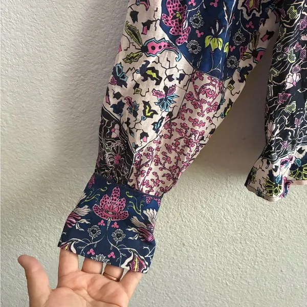 Maria cher Floral Button Down Long Sleeve Blouse Multicolor L (#04098) - Image 6
