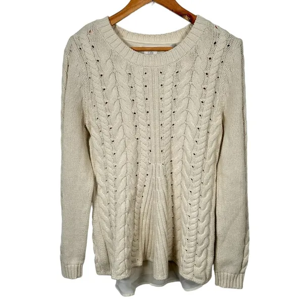 Cabi Womens Sweater‎ Small Cable Knit Corset Tie Back Style 3157 Ivory Cream - Image 3
