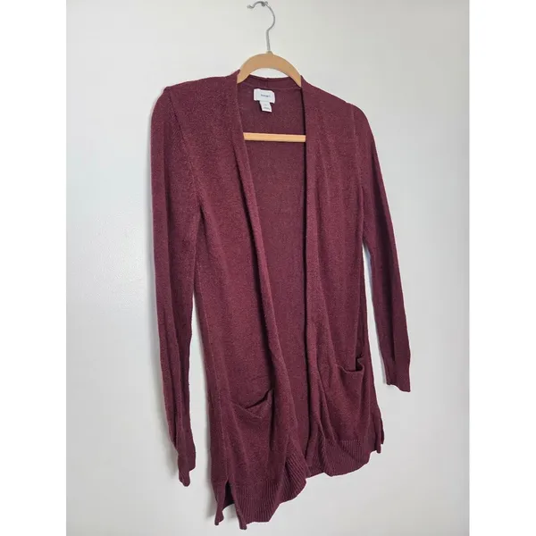 Old Navy Maroon Burgundy Cardigan Sweater Oversized Open Front Cozy Teacher XS - Image 2
