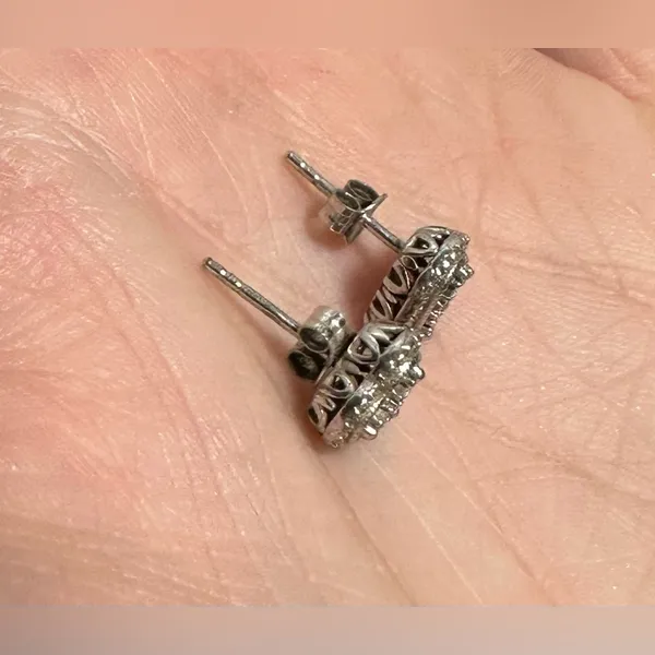 Diamond Heart Earrings 1/10 ct tw Sterling Silver 925 - Image 3