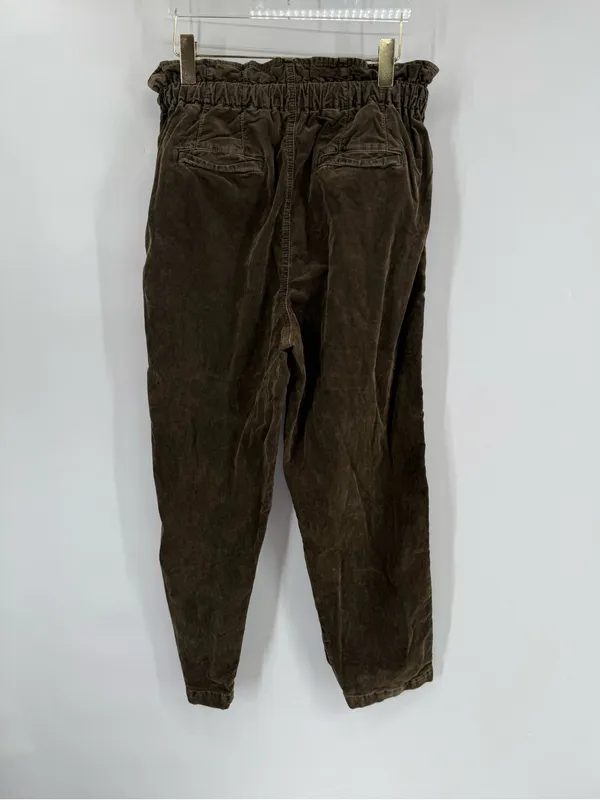 Free People‎ Corduroy Paperbag Pants Dark Olive Pleated Size small - Image 3