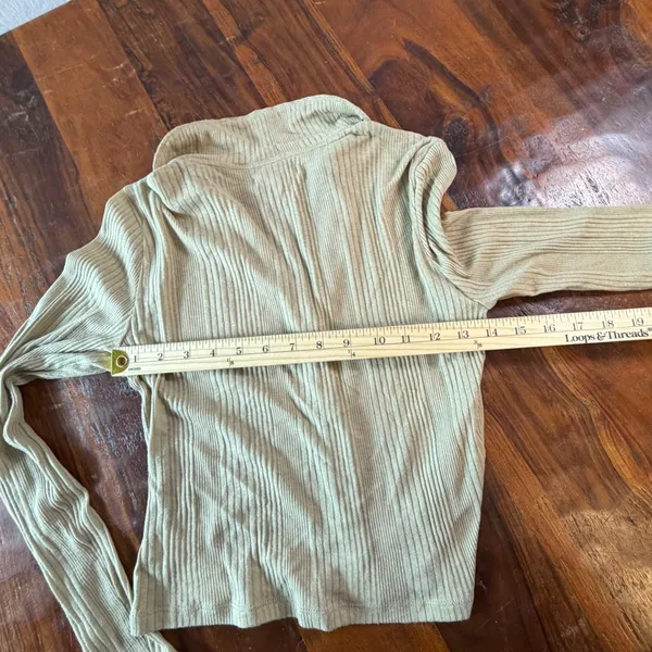 Madewell Sage Green Ribbed Knit Button Front Collared Cardigan Top Large - Image 5