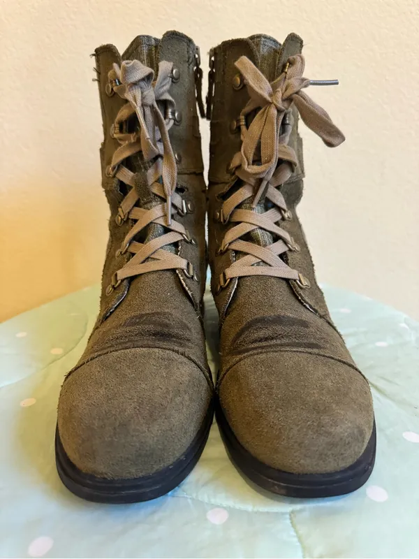 Sorel Olive Green Suede & Fabric Lace-Up Ankle Boots size 10.5 - Image 2