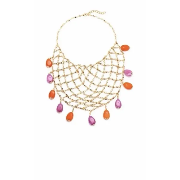 Zara Mesh Net Bib‎ Gold Necklace Resin Beads Bohemian Resort - Image 4