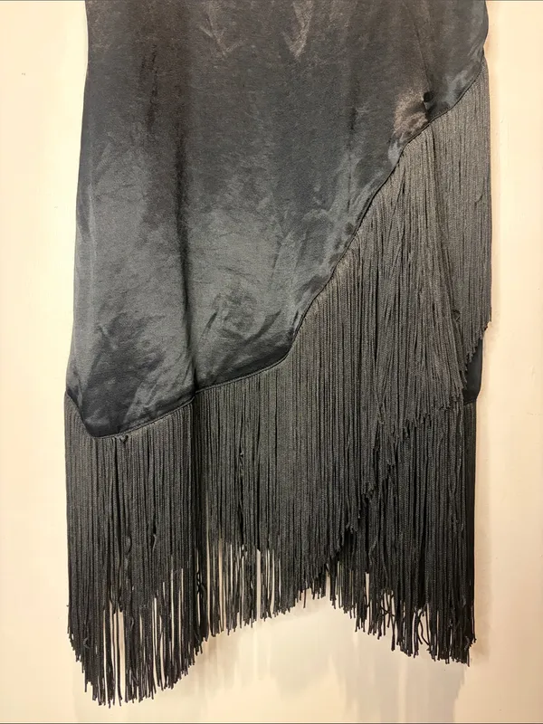 Zara NWT Fringe Flapper Style Slip Dress Spaghetti Straps in Black Size M - Image 5