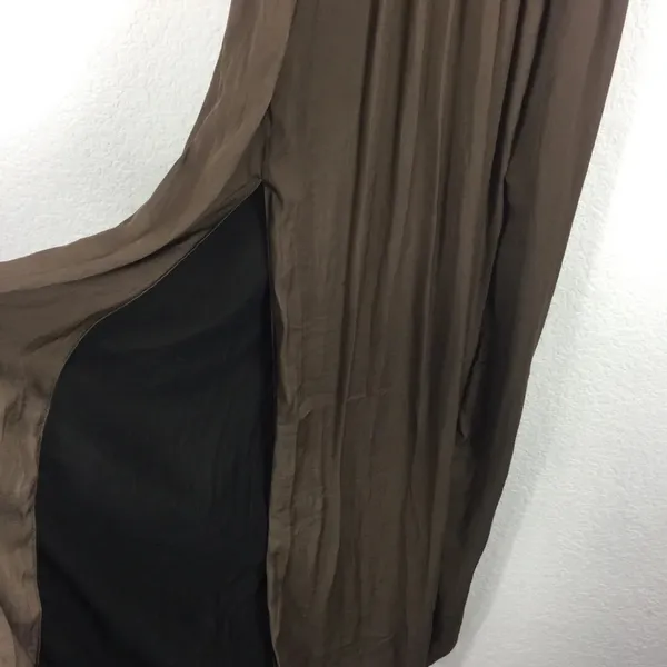 Zara Empire Waist Brown Satin Open Back Slit Maxi Dress Size XS - Image 11