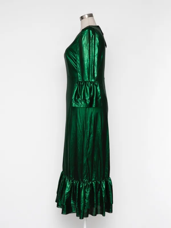 Pomander Place - Emerald Crinkle Lurex Lillith Maxi Dress - Image 6
