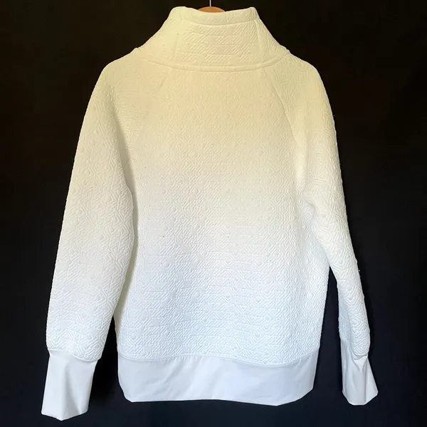 Athleta white quilted pattern cowl‎ neck sweater kangaroo pocket women's L - Image 8