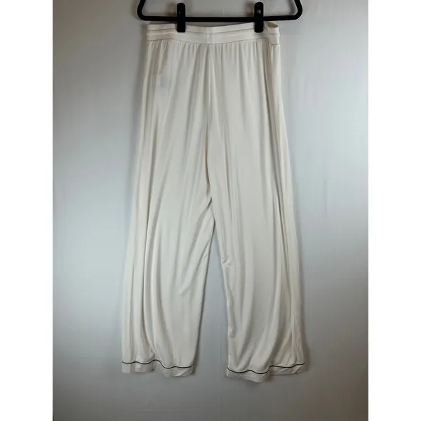 Comfrt Pajama Set Womens XL Cream White Black Piping Long Sleeve Wide Leg‎ Pants - Image 5