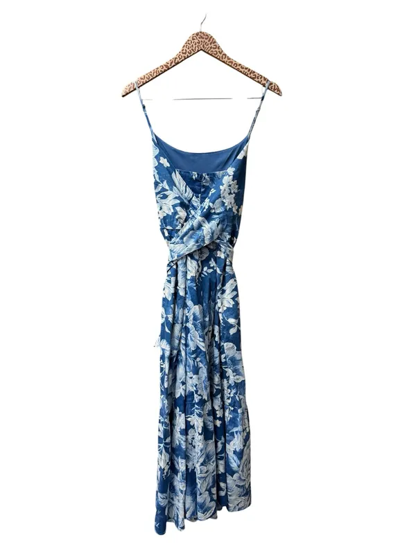 Joie Sleeveless Cotton Blend Long Floral Tie Waist Midi Maxi Dress Blue 16 - Image 4