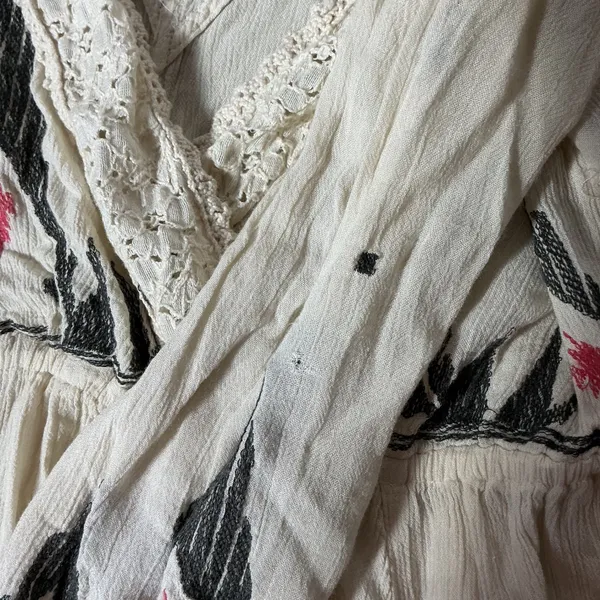 Free People New Romantics Boho Gypsy Ikat Crochet Lace Gauze Trim Boho Midi Dress XS/TP - Image 4
