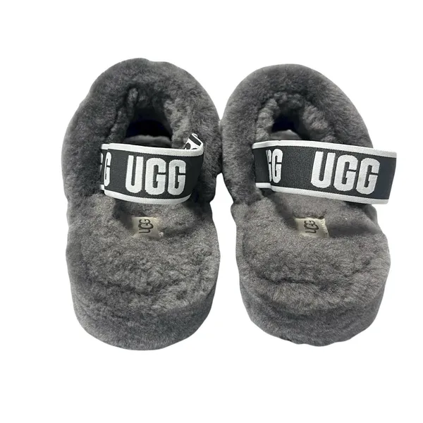 UGG Fluff Yeah Slide Fur Slippers Charcoal Grey Slingback Plush Women’s Size 11 - Image 7