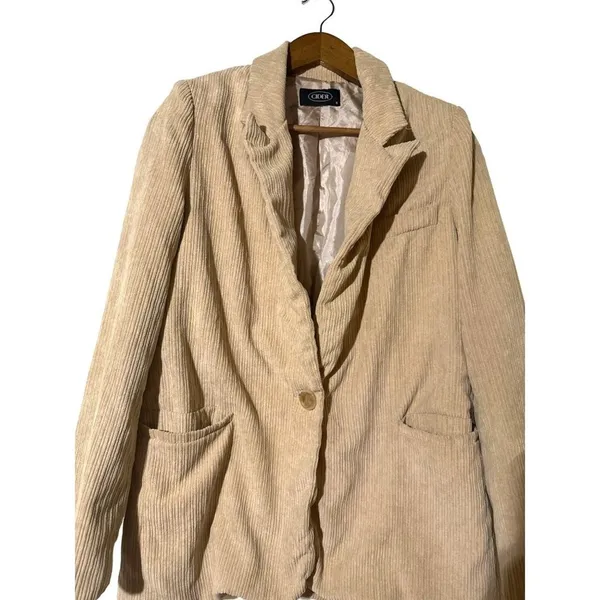 Cider Corduroy Blazer Beige One Button Lined Jacket Women’s Small - Image 4