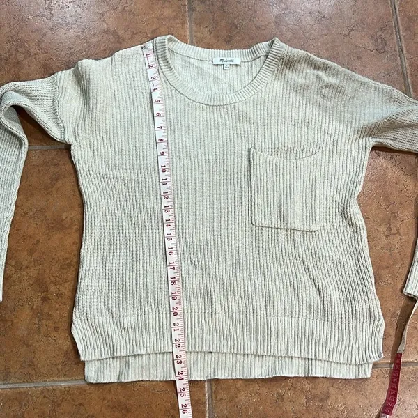 Madewell Sweater Women Beige Knit Cotton Blend Long Sleeve Slit‎ Pullover size S - Image 8