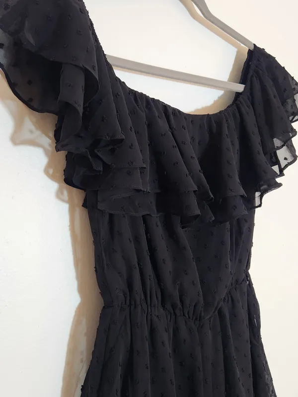 Lulus Black Off The Shoulder Swiss Dot Romper Size Small NWT - Image 5