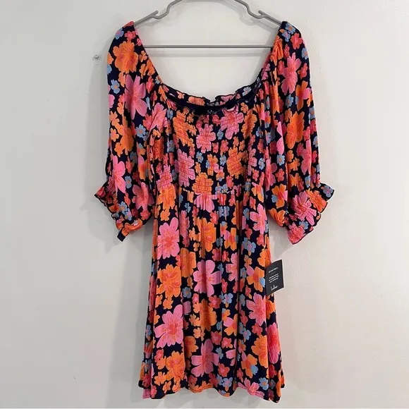 NWT Lulus Pollen in Love Navy Blue Floral‎ Puff Sleeve Mini Skater Dress SMALL - Image 5
