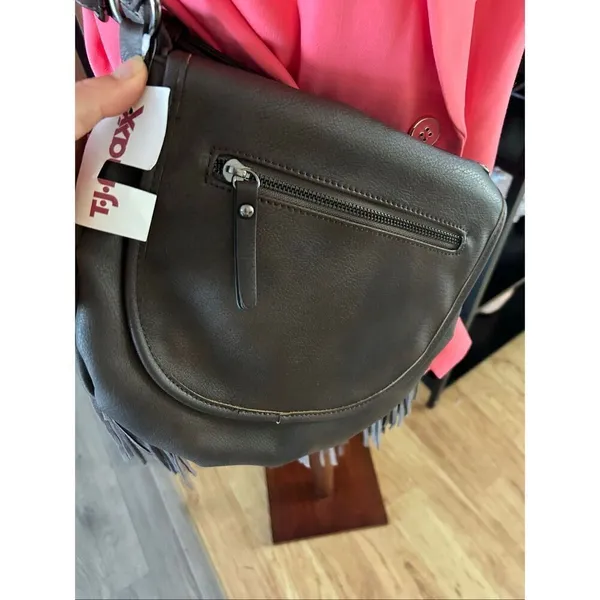 Brown fringe faux leather crossbody bag - new western country outfit hobo hippy - Image 5