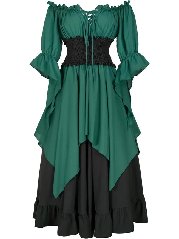Green Renaissance Dress Medieval Costume Long Sleeve Victorian Women's MEDIUM - Image 4