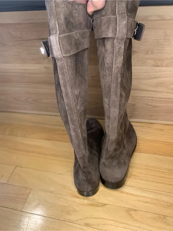 Tory Burch Brown T Lock Suede Riding Boots - Size 9 - Image 4