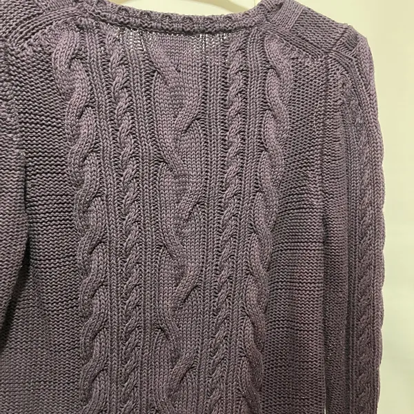 Women's XL Reg L.L. Bean Purple Cable Knit 100% Cotton Cozy‎ Scandigirl Sweater - Image 3