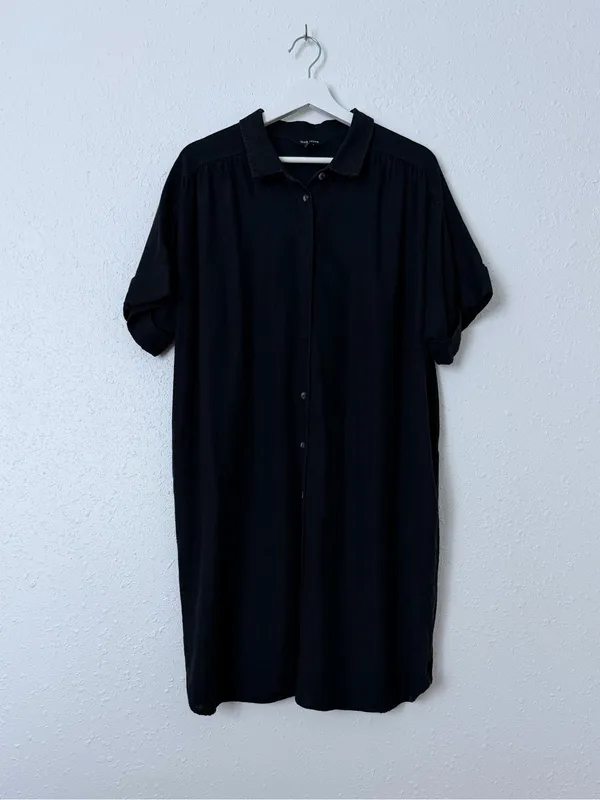Well Worn Black Linen Blend Oversized Shirt Dress Pockets XXL - Image 4