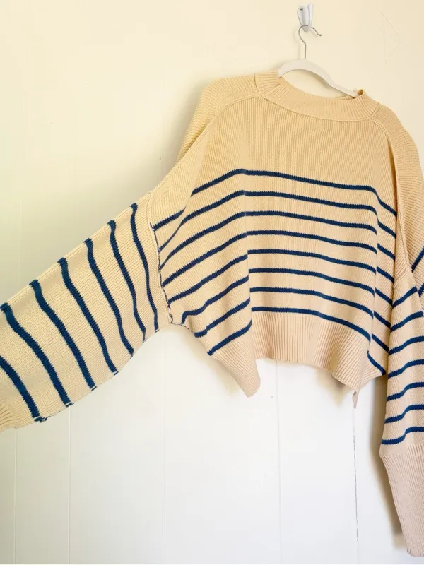 NEW CARLY JEAN LOS ANGELES CJLA Avila Cropped Sweater Blue Stripe XL - Image 5