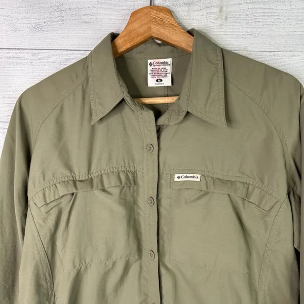 Columbia Women GRT Medium Olive Green Long Sleeve Button-Up Shirt Fishing Hiking - Image 3