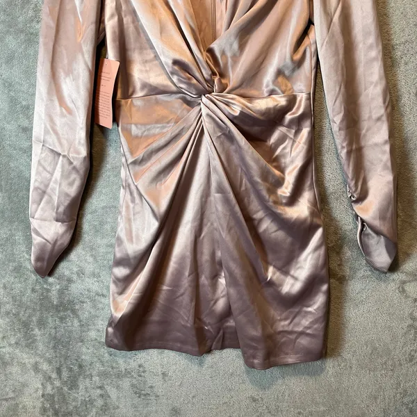 BHLDN Sabrina Stretch Satin Long‎ Sleeve Mini Dress Size Small Dusty Mauve New - Image 4