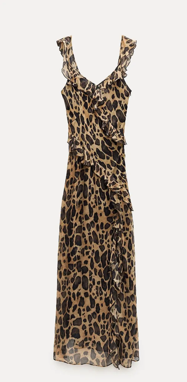 Zara maxi dress leopard animal print mesh ruffled boho cheetah casual summer - Image 10
