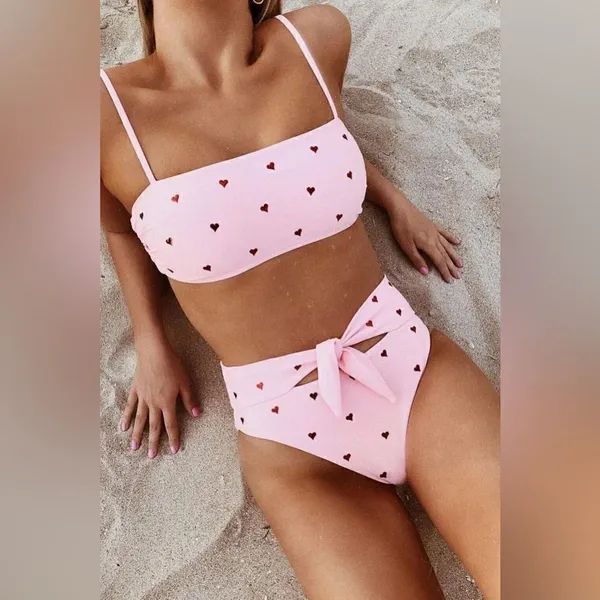 Florakini Pink Embellished Heart Tie Front Bikini Bottom Sz S NWOT - Image 4