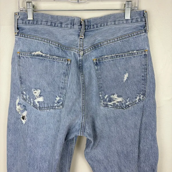 AGOLDE 90's Jean Blue Destroyed Denim Button‎ Fly Ripped Statement Size 28 - Image 7