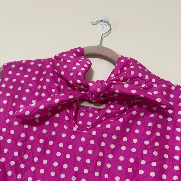 Vintage J. Crew Pink Silk Polka Dot Sleeveless Tie Back Top - Image 5