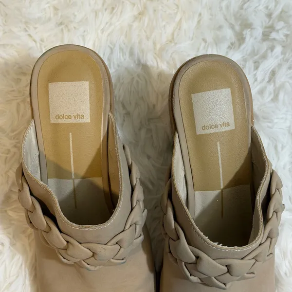 Dolce Vita Braided Tan Mule Heels Womens 9 Beige Pointed‎ Toe Block Heel Slip On - Image 4