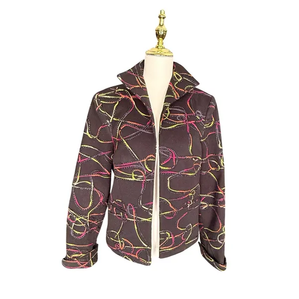 3 Sisters Womens Brown‎ Abstract Swirl Embroidered Cotton Jacket Size M 3S936 - Image 2