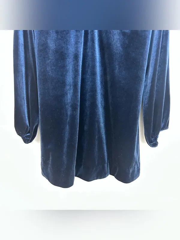 Free People Blue Velvet V-neck Long Balloon Sleeve Shift A-line Mini Dress Small - Image 6