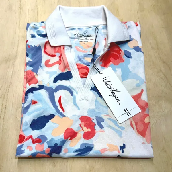Walter Hagen Performance 11 Sleeveless Golf Polo XS White Gouache Floral Top NEW - Image 2