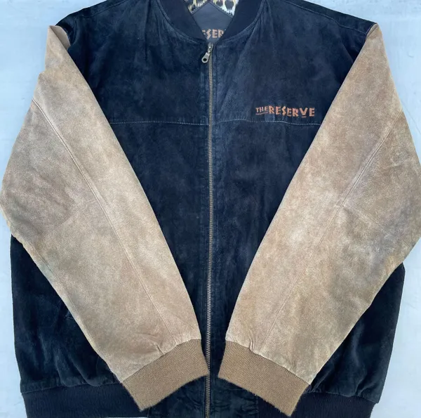 Vintage The Reserve Black Leather Leopard Bomber Jacket Size XL - Image 5