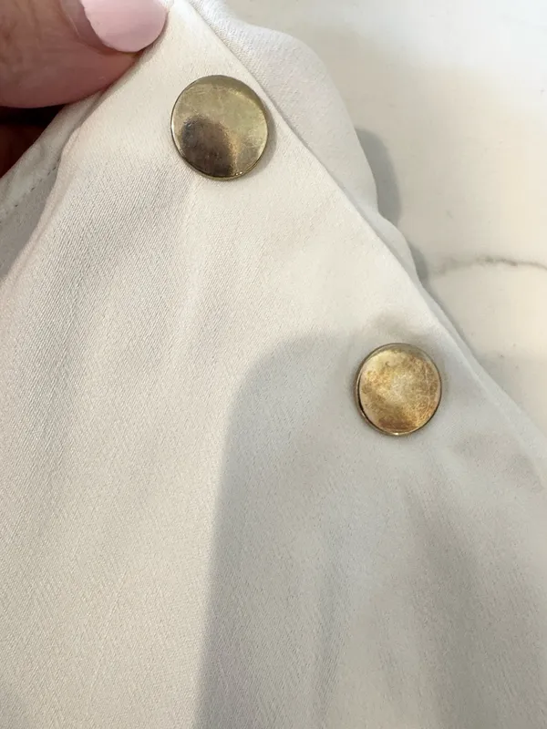 Zara Cream Blouse Gold Buttons Piping Office S - Image 7