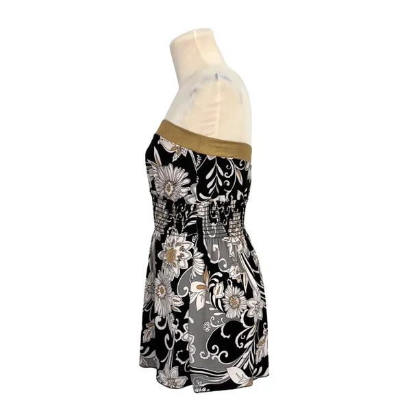 MKM Designs Women's Strapless Floral Paisley Smocked Y2K Top Black Gold‎ Medium - Image 2