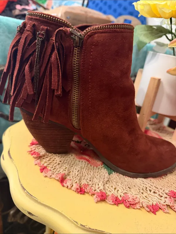 😍😍😍BOGOHO😍😍😍Women's Suede Fringe Ankle Boots - Rust-10 - Image 5
