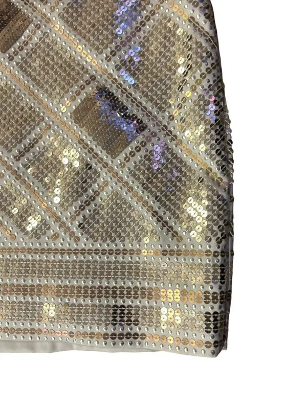 White House Black Market Metallic Sequin Diamond Skirt Womens 6 EUC Tan Gold - Image 11