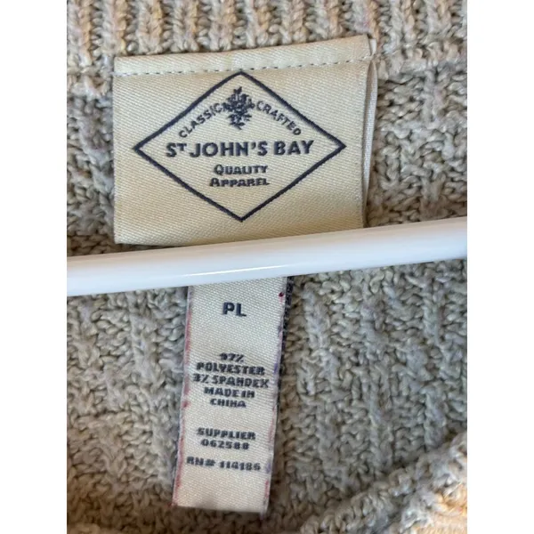 St Johns Bay Womens PL Oatmeal Beige Textured Knit Crew Neck Raglan Sweater - Image 2