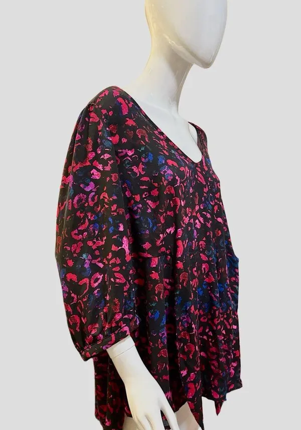 Torrid Peplum Georgette Tie Front Leopard Print Blouse Plus Size 2X Black Pink - Image 5