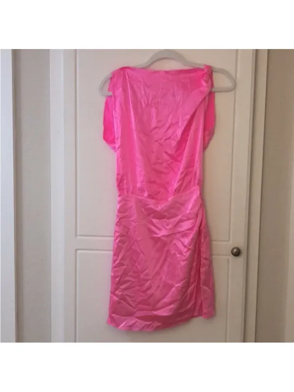 Amanda Uprichard Marlowe Mini Dress in Shocking Hot Pink Satin Silk L‎ - Image 4