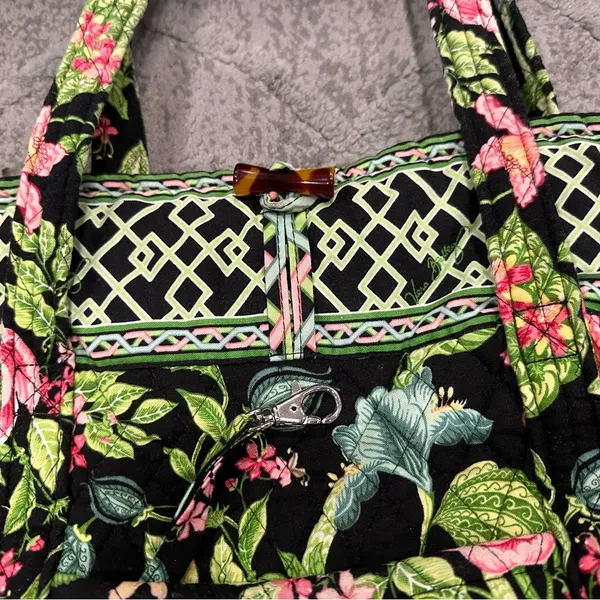 VERA BRADLEY Black Botanica Small Tic Tac Tote Shoulder Bag Purse AS IS - Image 2