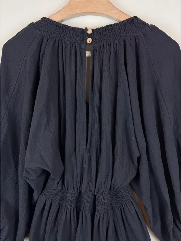 Free People For The Moment Mini Dress Black Cotton Boho Balloon Sleeve Size S - Image 7