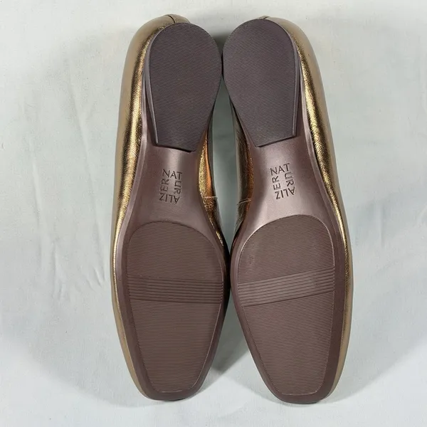 Naturalizer Size-8W Womens Chelsea Gold Leather Square Toe‎ Ballet Flats - Image 4