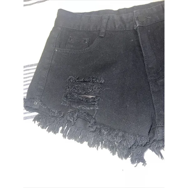Shein Womens Shorts Black Denim Distressed Jean Shorts Women’s Small EUC - Image 3