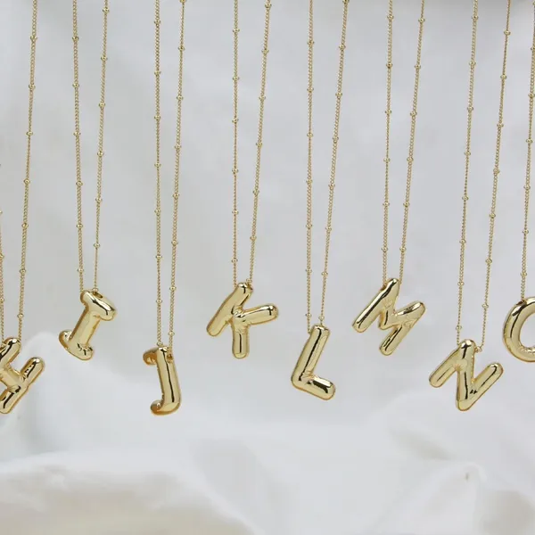 Bubble Balloon Letter M Initial Necklace Gold - Image 2