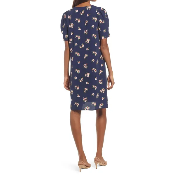 Chelsea28 Floral Puff Sleeve V-Neck Navy‎ Shift Dress Size Large - Image 6